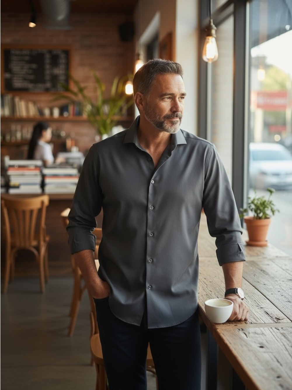 Men's Classic Button-Up Shirt in Charcoal Gray Slim Fit